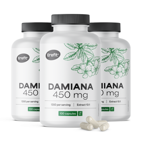 3x Damiána 450 mg – extrakt 10:1, spolu 300 kapsúl